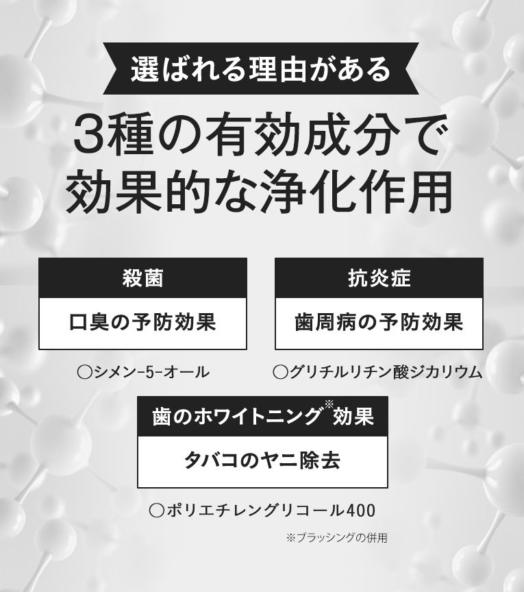 選ばれる理由がある 3種の有効成分で圧倒的な浄化作用